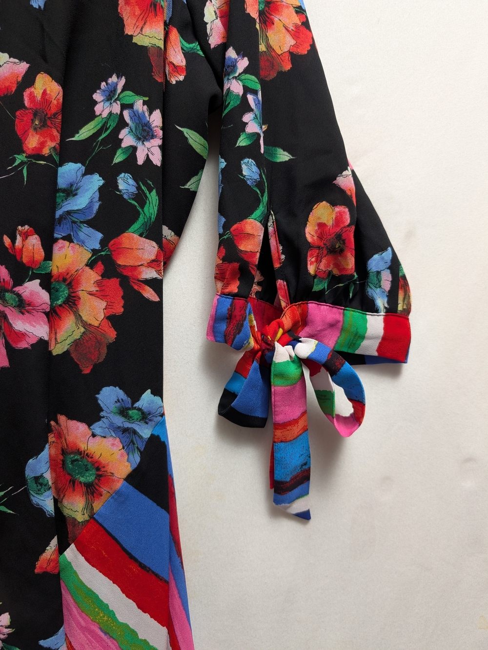 Mosaic Floral Button-Front Kimono Top - Black Multi